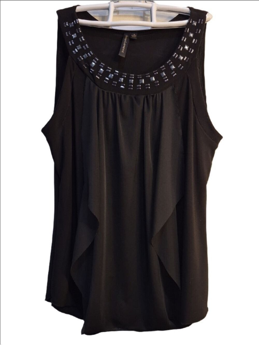 Susan Lawrence Black Sleeveless Beaded Neckline Camisole